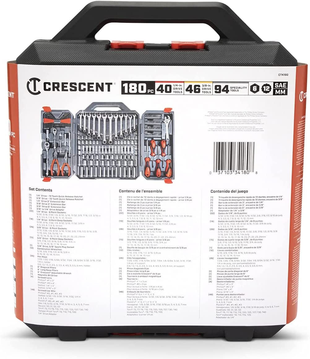 180 Pc. Professional Tool Set in Tool Storage Case - CTK180