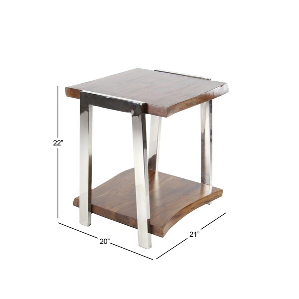 Studio 350 Natural/Silver-tone Wood/Stainless Steel Side Table