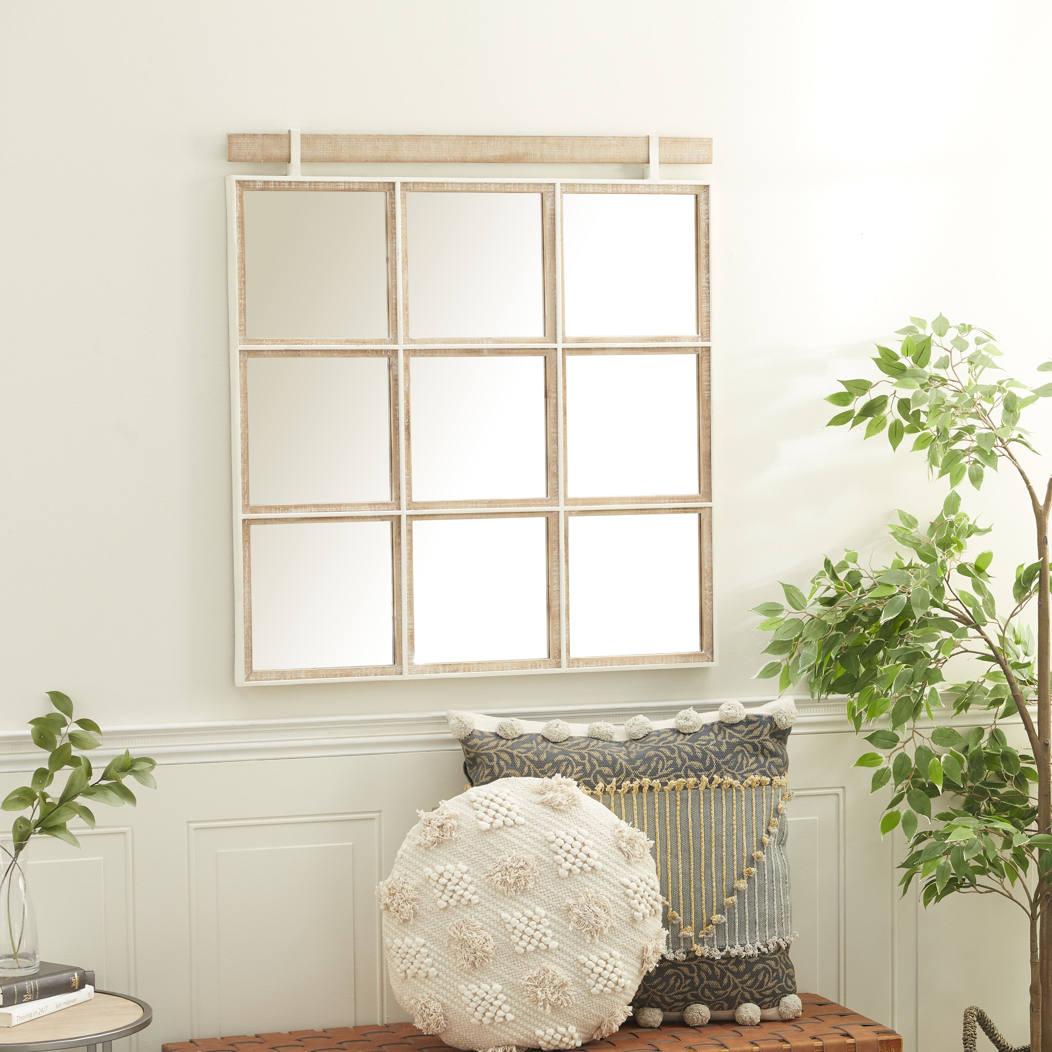 Brown Wood Rustic Wall Mirror 35 x 32 x 1