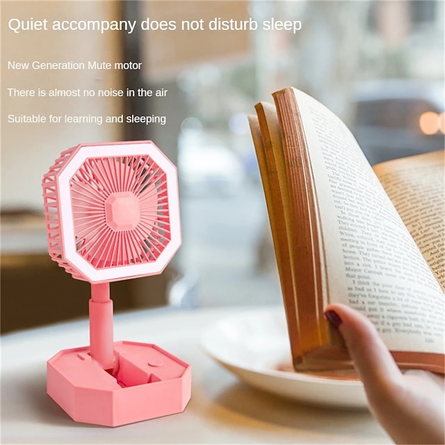 Portable Fan Rechargeable Adjustable Height Angle With LED Light USB Foldable Mini Fan Personal Fan for Travel Office Home