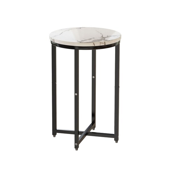 2Pcs End Side Table， Small Sofa Table with Faux Marble Top and Metal Leg