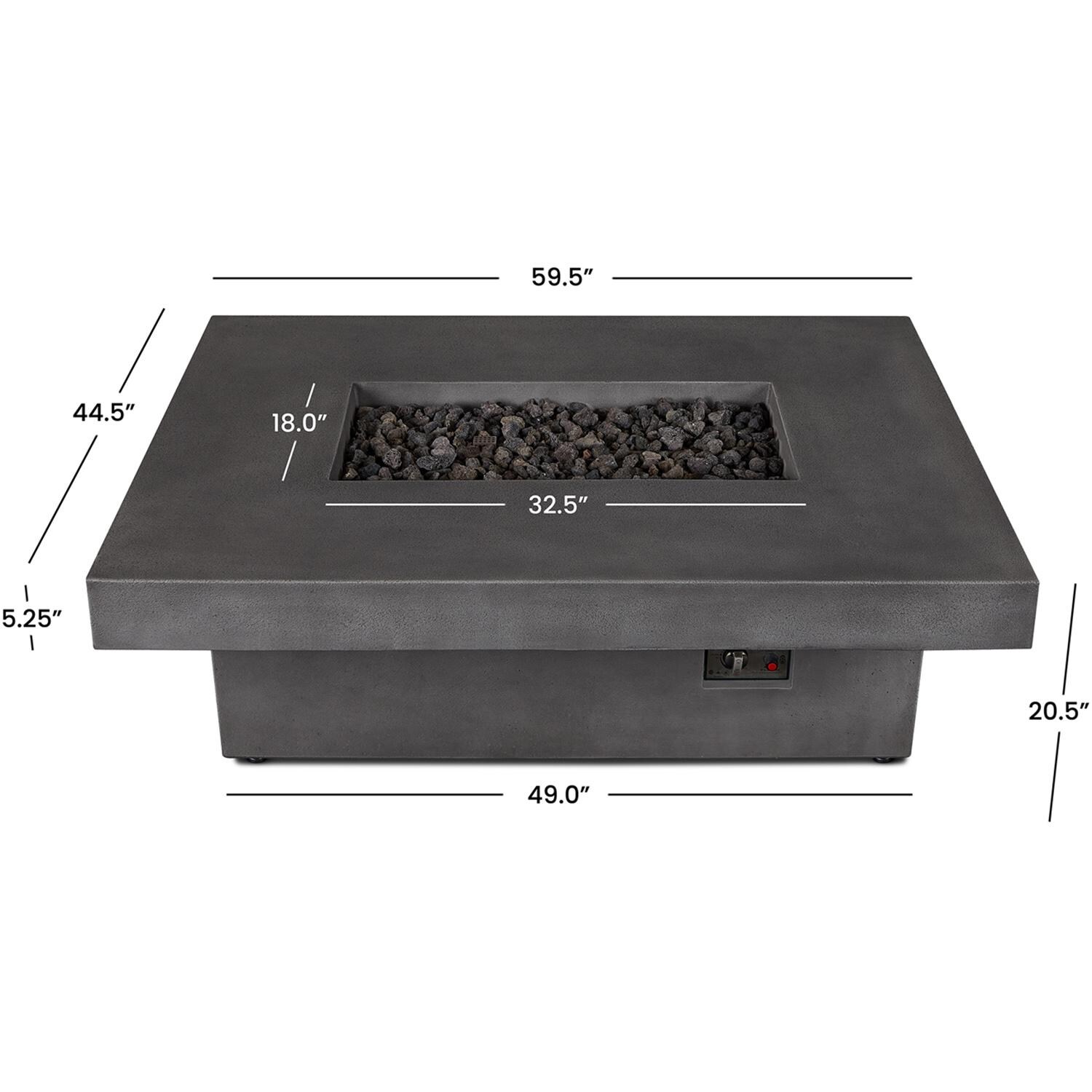 Signature Geneva 60 Inch Rectangle Concrete Propane Fire Pit Table With Hidden Tank in Smoke