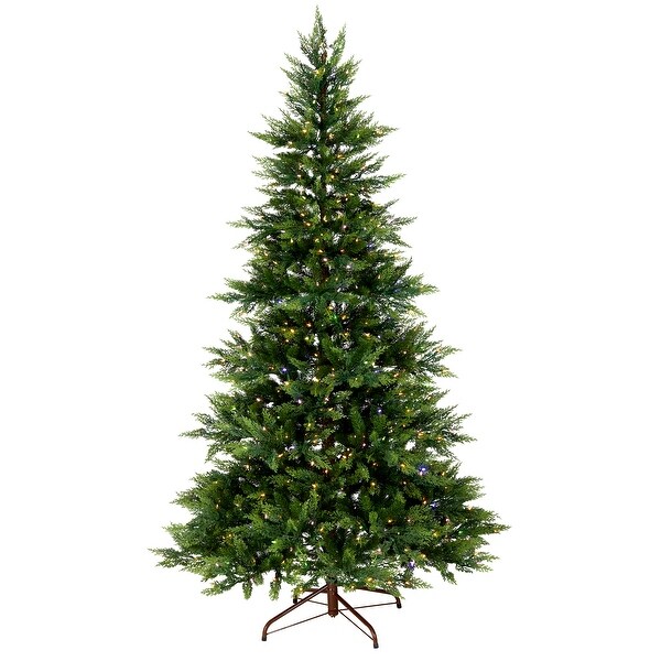 National Tree Company 7.5 ft. Prelit Feel Real Artificial Festive Fern Hinged Christmas Tree with 600 Clear Lights