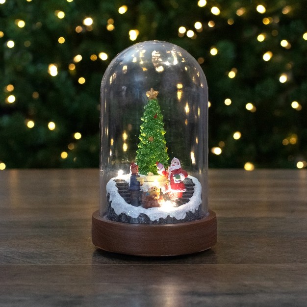 Lighted Santa And Christmas Tree Cloche Style Decoration