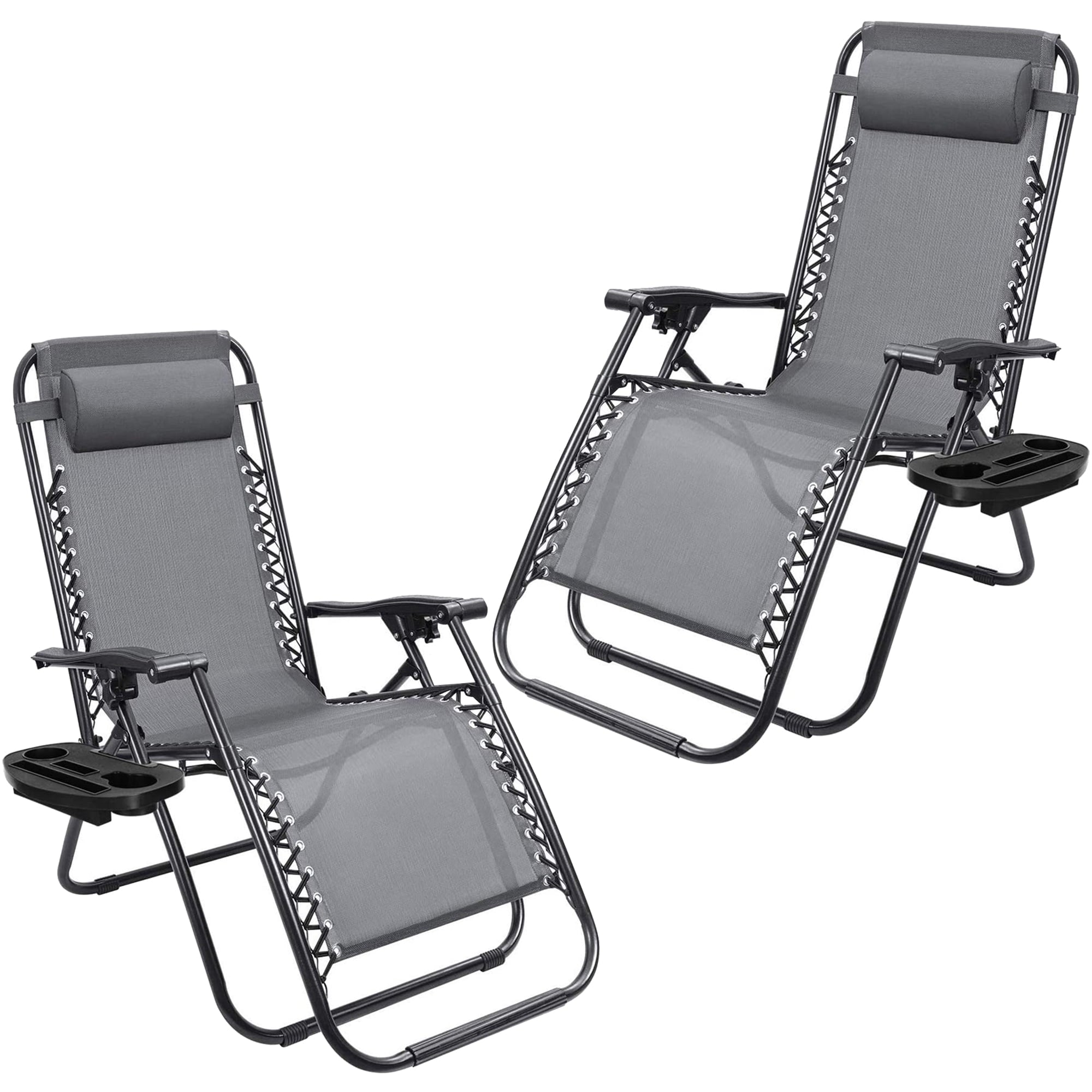 Devoko 2 PCS Zero Gravity Chair Outdoor Lounge Patio Chair Camp Reclining Lounge Chairs, Gray