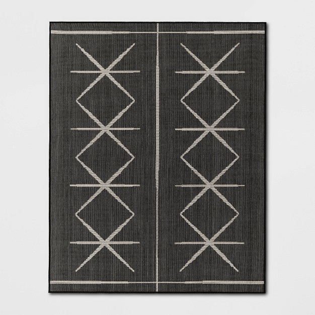 Modern Crisscross Rectangular Woven Indoor Outdoor Rug Black