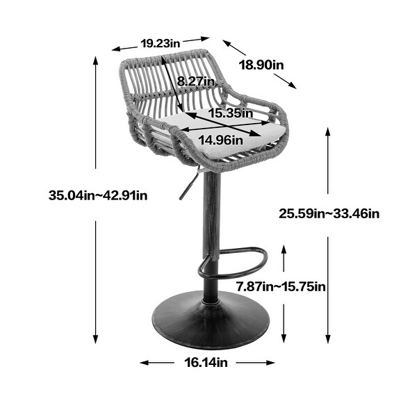 Modern Bar Stool Set of 2， Rattan Barstools Height Adjustable Bar Chairs Swivel Barstools with Footrest for Kitchen， Dining Room