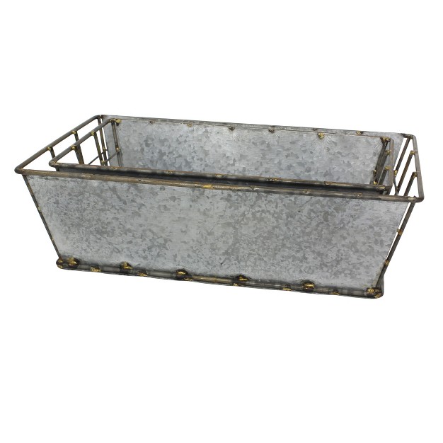 2pc Rectangle Antique Galvanized Metal Basket Set Gray Stonebriar Collection