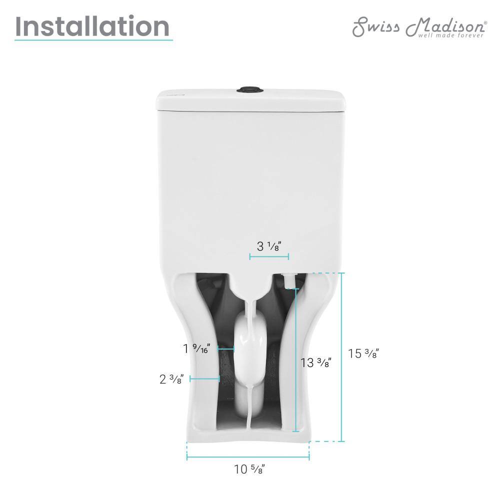 Swiss Madison Carre 1-piece 1.11.6 GPF Dual Flush Square Toilet in Glossy White with Black Hardware Seat Included SM-1T256HB