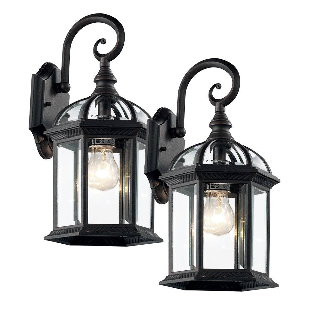 Bel Air Lighting Wentworth 1-Light Small Black Outdoor Wall Light Fixture with Clear Glass (2-Pack) 4181-2 BK