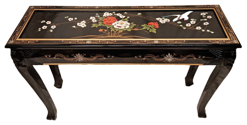 Asian Ball and Claw Sofa Table Hand Painted With Glass Top   Asian   Console Tables   by Oriental Furnishings  Houzz