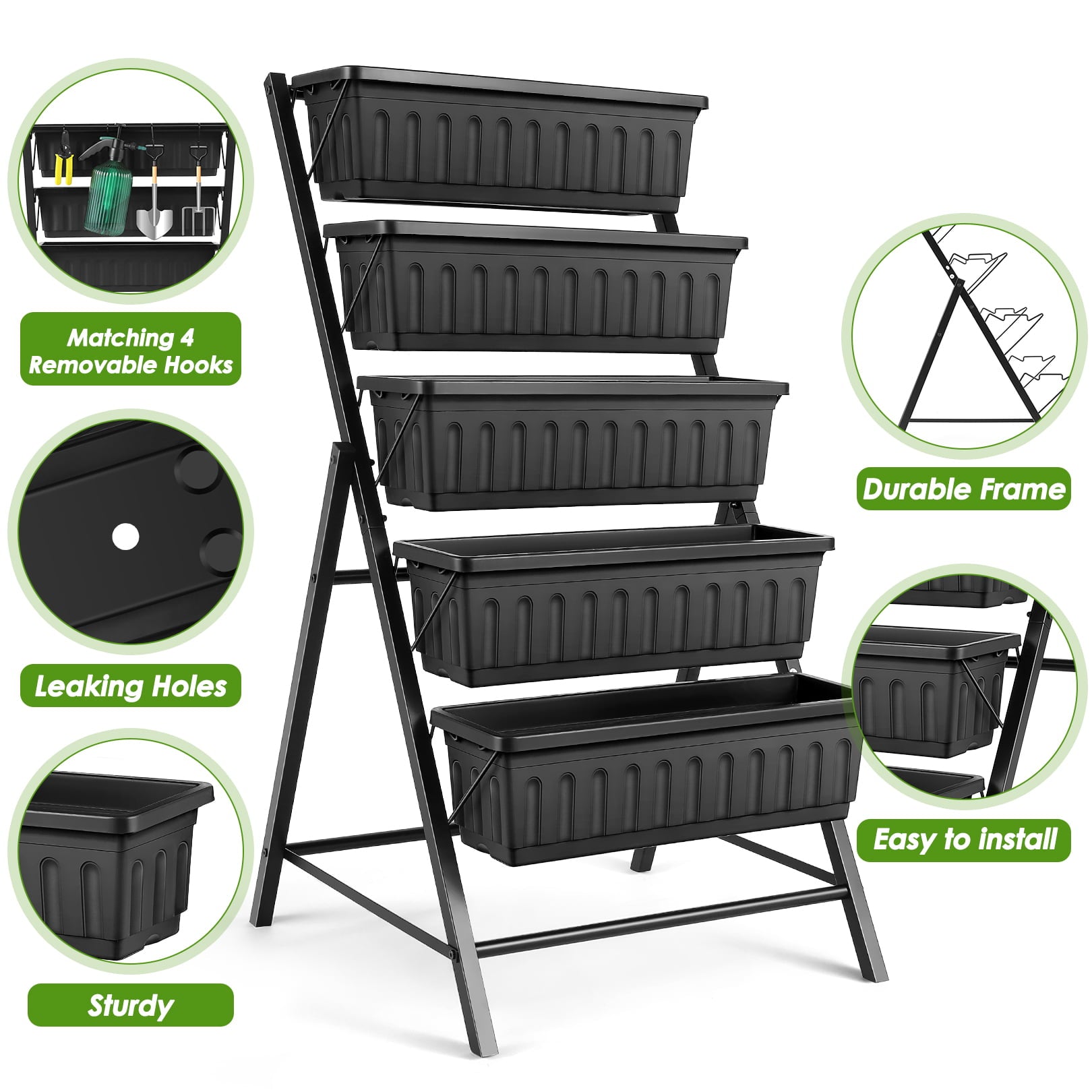 4Ft Raised Garden Bed, Vertical Garden Planters with 5 Tier Plant Boxes, Elevated Planter for Vegetables Flower Herb Patio, 26in x 22.75in x 44.75in