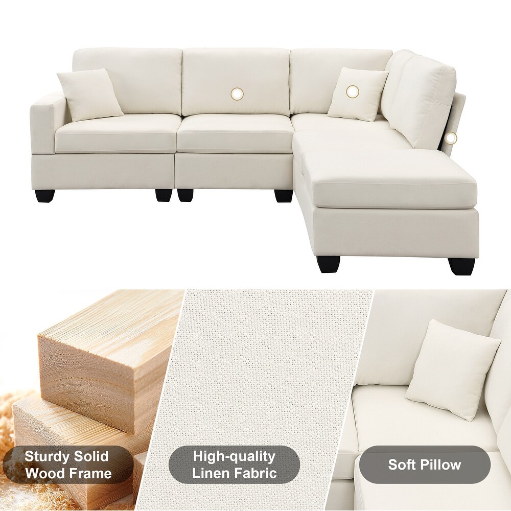 L Shaped Couch Sectional Sofa with Convertible Ottoman   2 Pillows