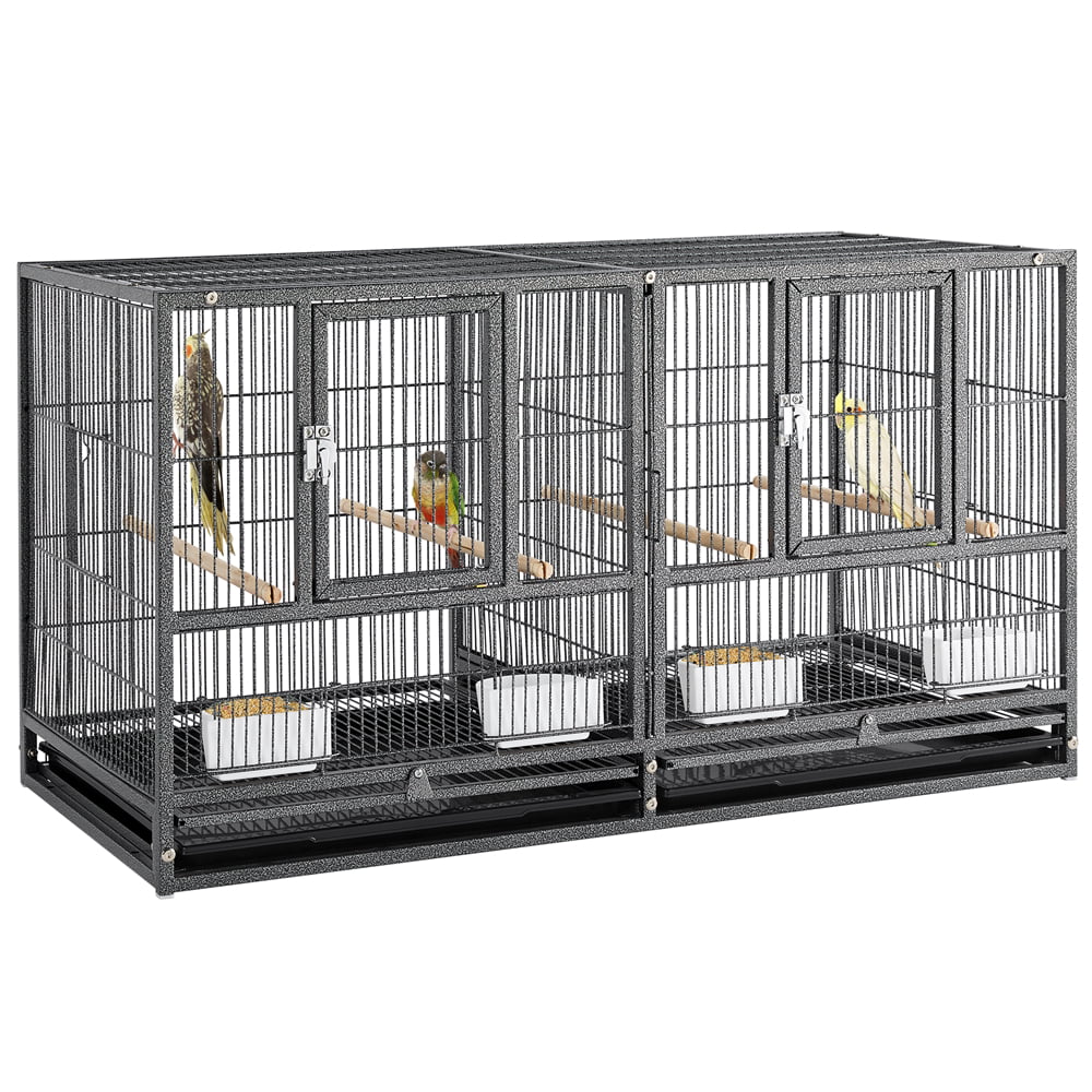 Topeakmart 21''H Stackable Divided Breeder Cage Wide Birdcage， Black