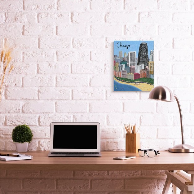 Stupell Industries Chicago Landmark Skyline Colorful Illinois Architecture Gallery Wrapped Canvas Wall Art 16 X 20