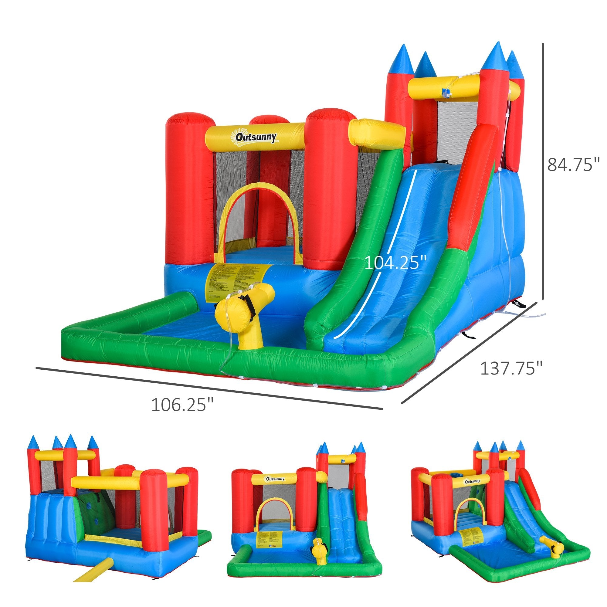 IKAYAA 6-in-1 Kids Inflatable House Jumping Castle with Slide, Water Pool, & Climbing Wall, Inflator Included