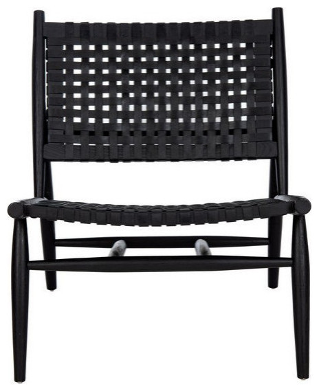 Leil Leather Woven Accent Chair  Black   Midcentury   Armchairs And Accent Chairs   by Rustic Home Furniture Deco  Houzz