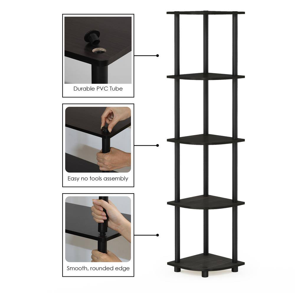 Furinno 57.7 in. BlackEspresso Plastic 5-shelf Corner Bookcase with Open Storage 99811EXBK