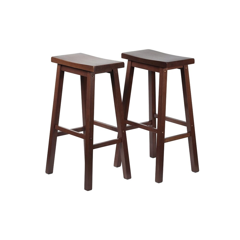 PJ Wood Classic Saddle Seat 29In Tall Kitchen Counter Stools  Walnut  Set of 2   26.4