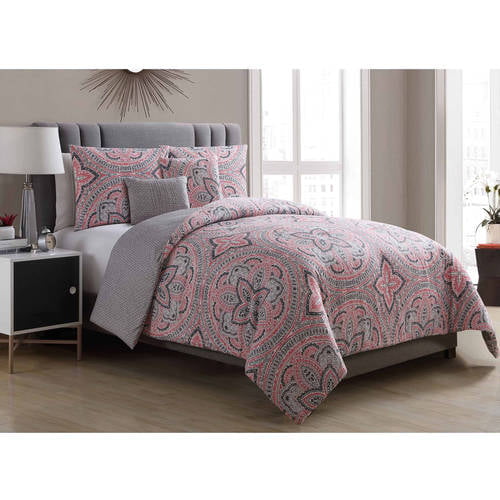 VCNY Home Allison 5-Piece Coral Medallion Polyester 5-Piece Comforter Set， King - Reversible