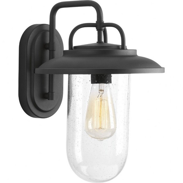 Progress Lighting Beaufort 1 light Medium Wall Lantern Steel Black Finish Seeded Glass Shade Wet Rated