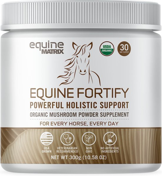 Equine Matrix Fortify Organic Mushroom Powder Horse Supplement， 300-gram tub