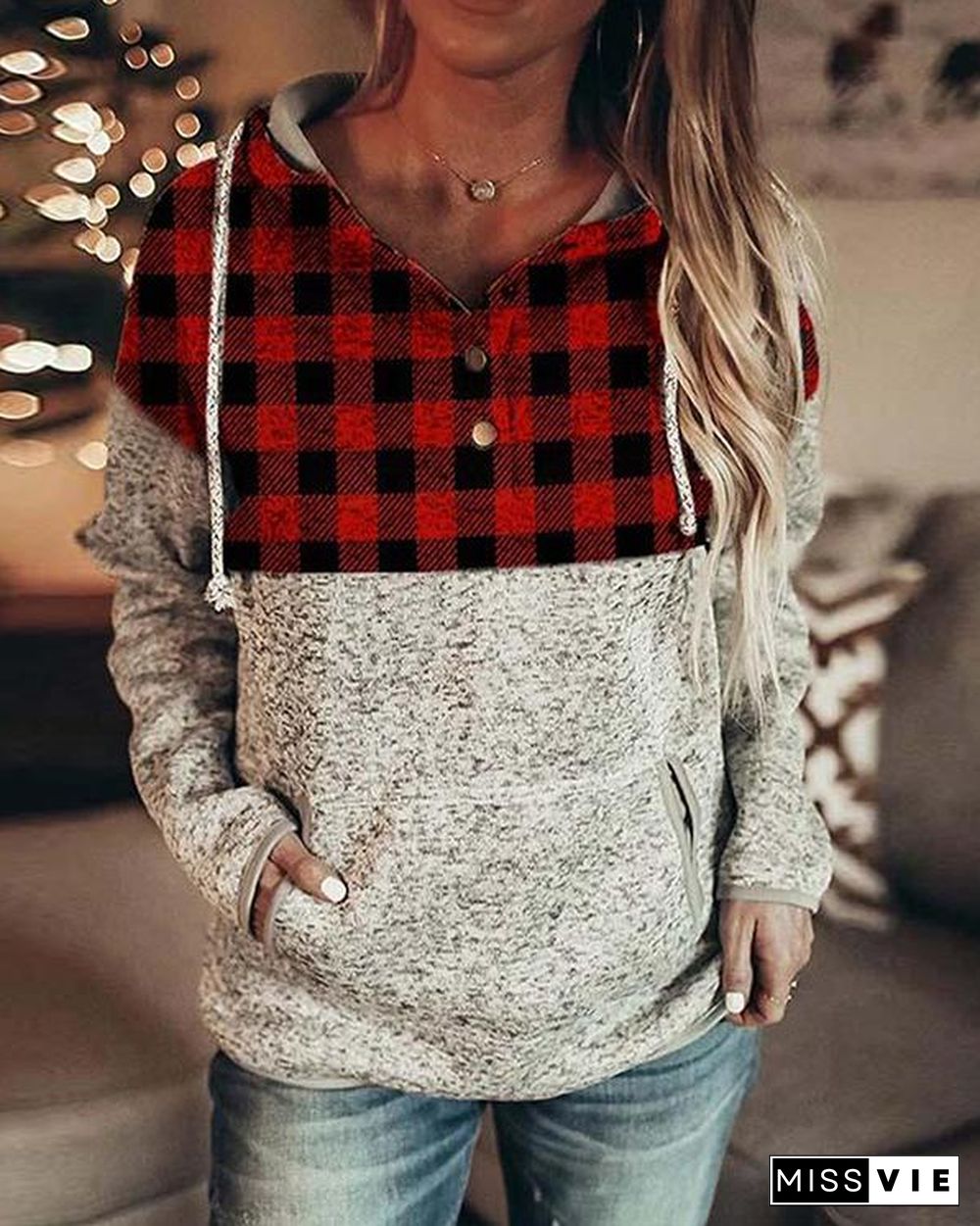 Fashion Plaid Hooded Sweatshirt