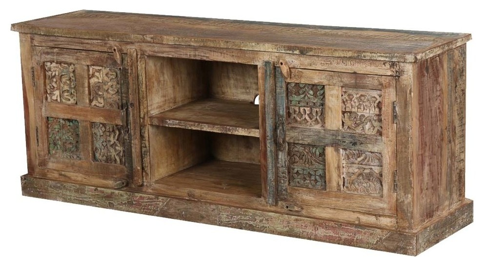 Morocco Rustic Reclaimed Wood TV Stand Media Cabinet   Farmhouse   Entertainment Centers And Tv Stands   by Sierra Living Concepts Inc  Houzz