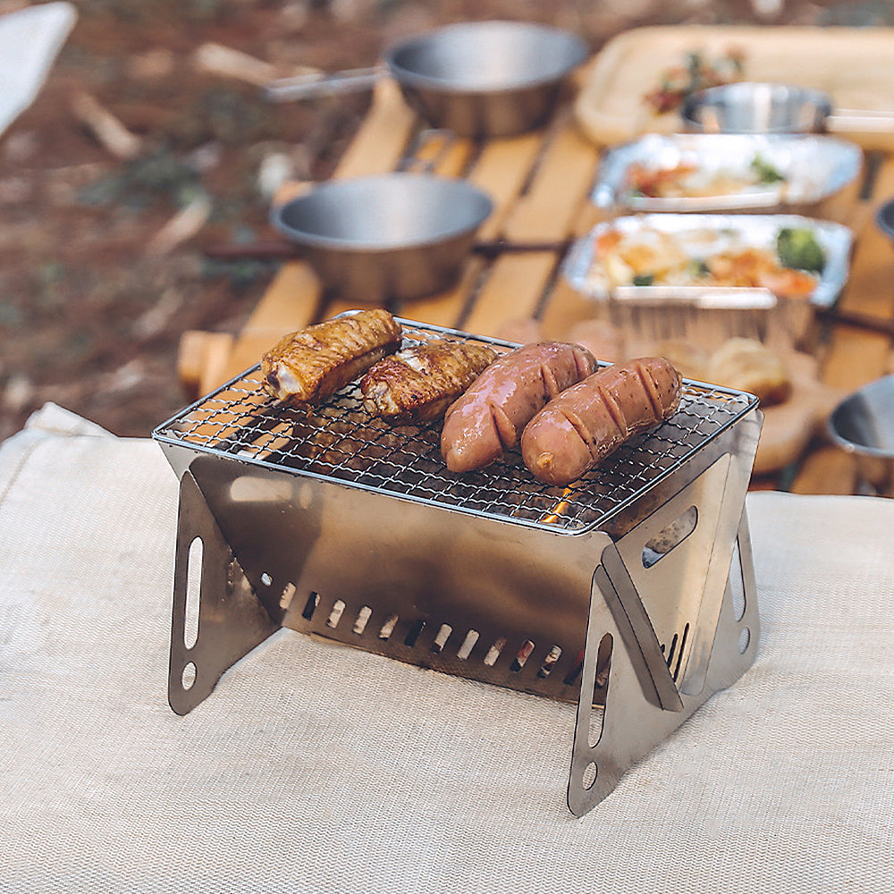 Festnight Camping Wood Burning with Grill Plate Outdoor Portable Folding Stainless Steel Backpacking Cooking