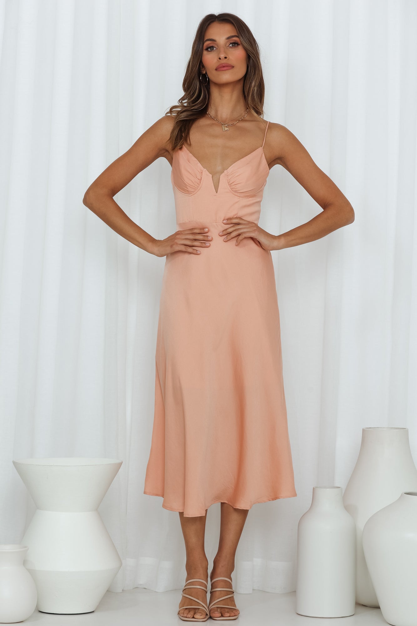 Private Kiss Midi Dress Peach