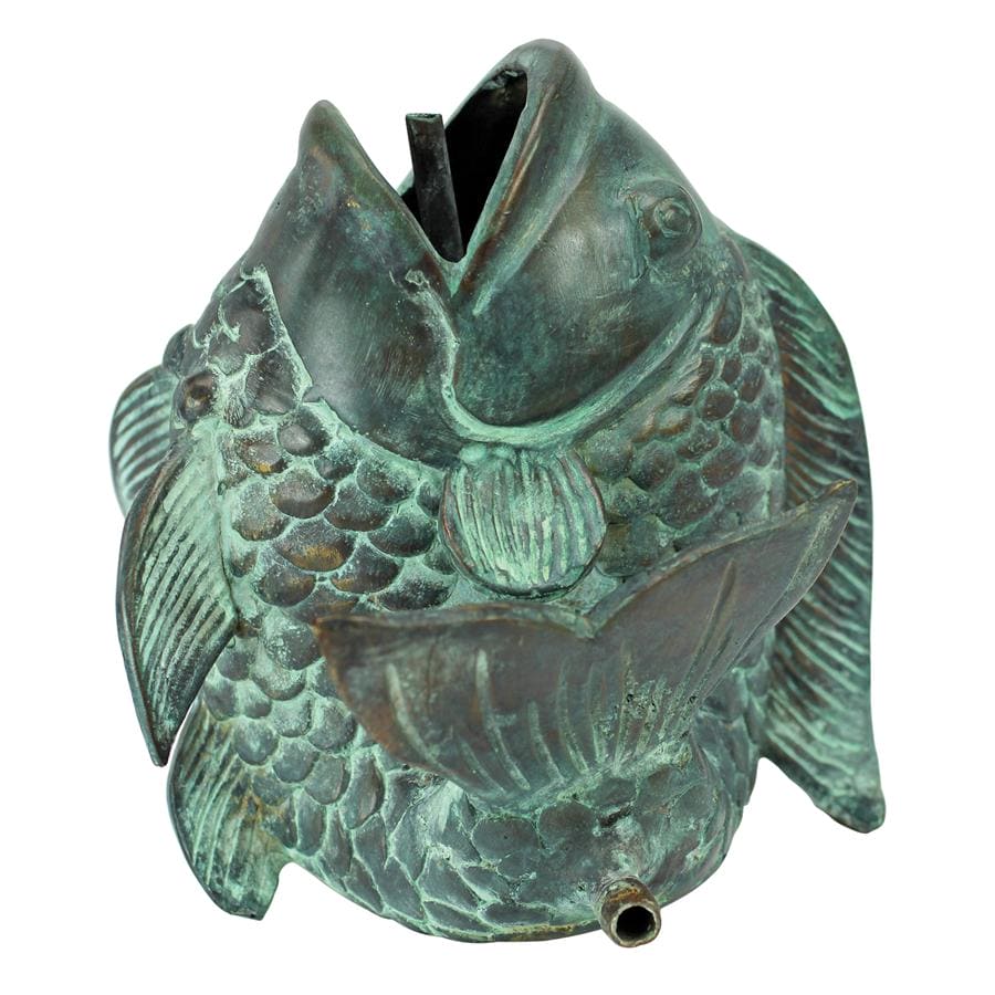 Dancing Asian Fish Bronze Spitting Small Garden Statue by Design Toscano