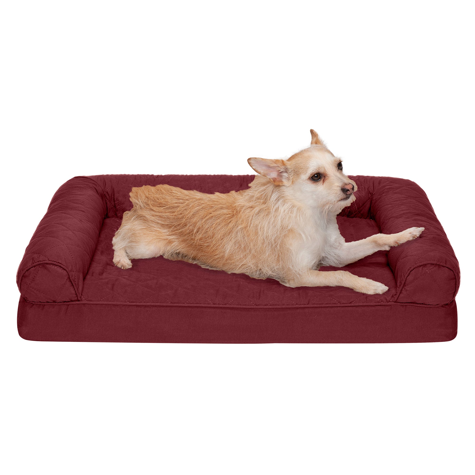 FurHaven | Orthopedic Quilted Sofa Pet Bed for Dogs & Cats, Wine Red, Medium