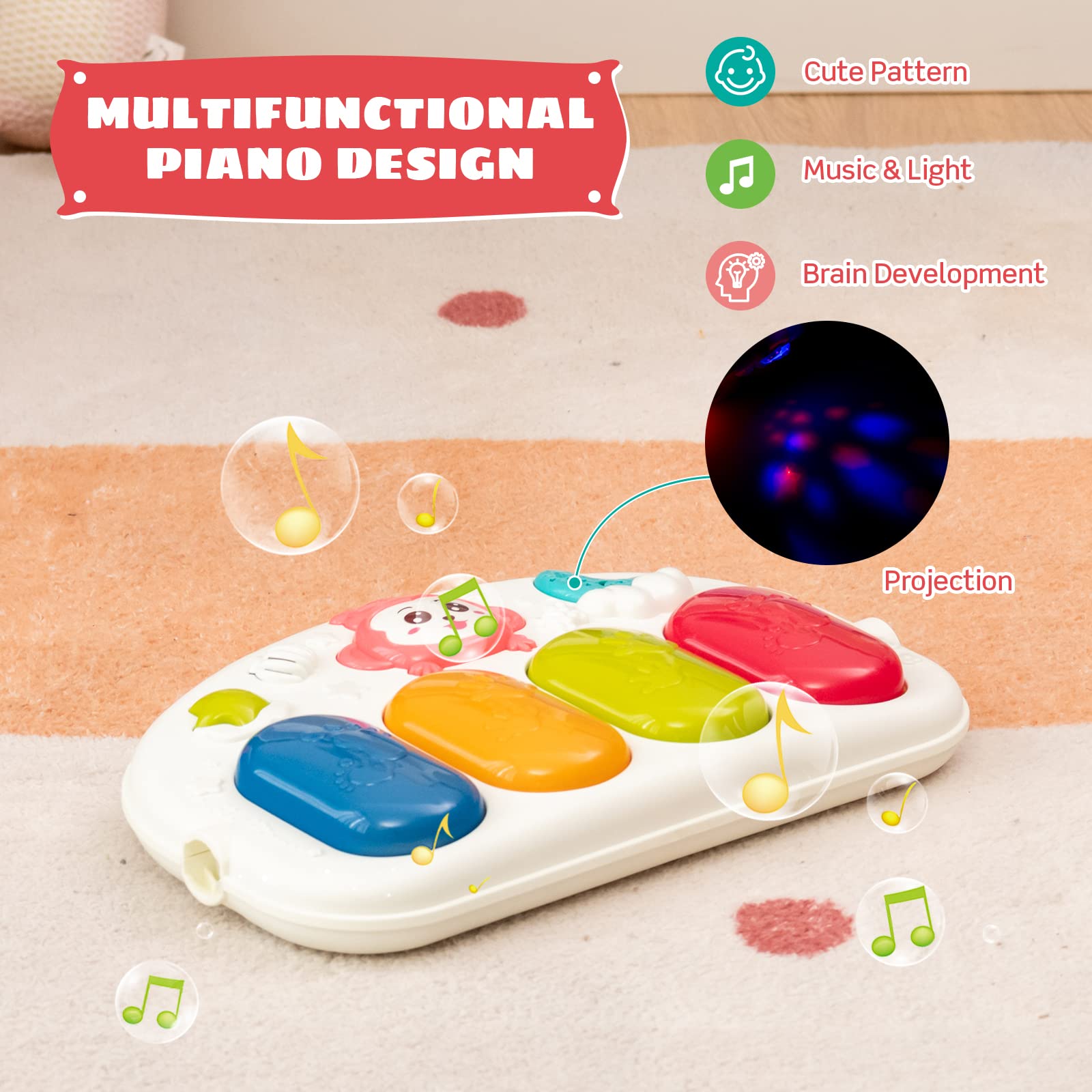 Baby Play Mat, Kick and Play Piano Gym with Projector