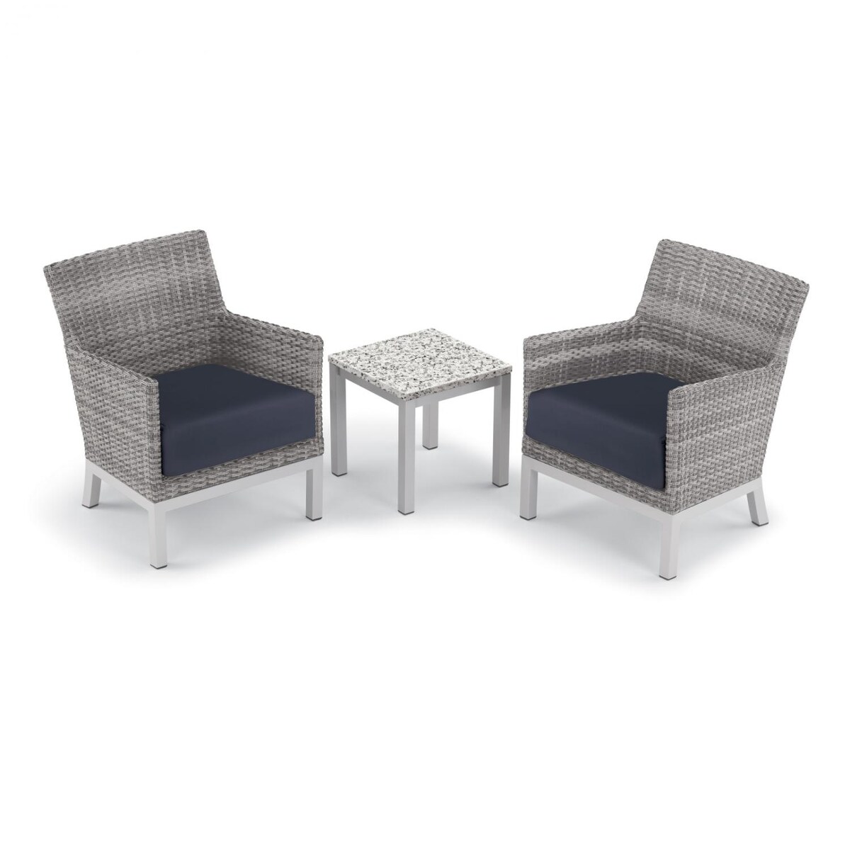 Argento 3 Piece Wicker Patio Conversation Set W/ Lite-Core Ash End Table and Midnight Blue Cushions By Oxford Garden