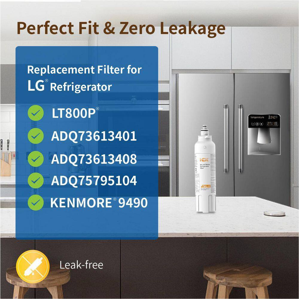 HDX HDX FML-4 Premium Refrigerator Water Filter Replacement For LG LT800P (2-Pack) FML-4