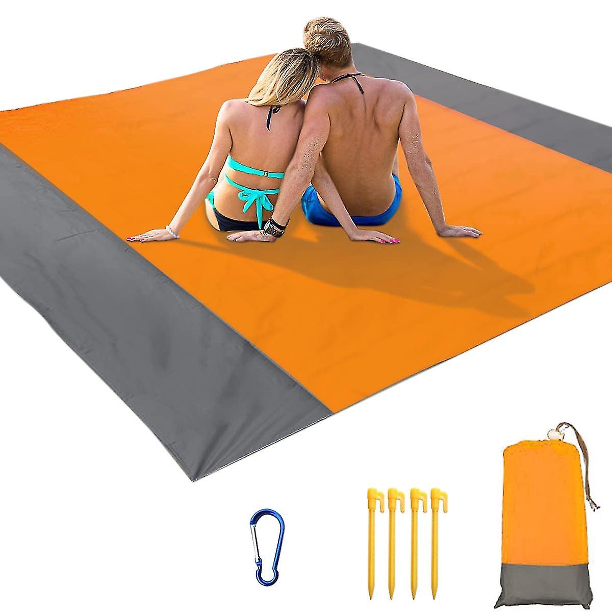 Beach Blanket， 210 X 200cm Picnic Blanket Extra Waterproof Beach Mat With 4 Fixed Nails， For Beach，