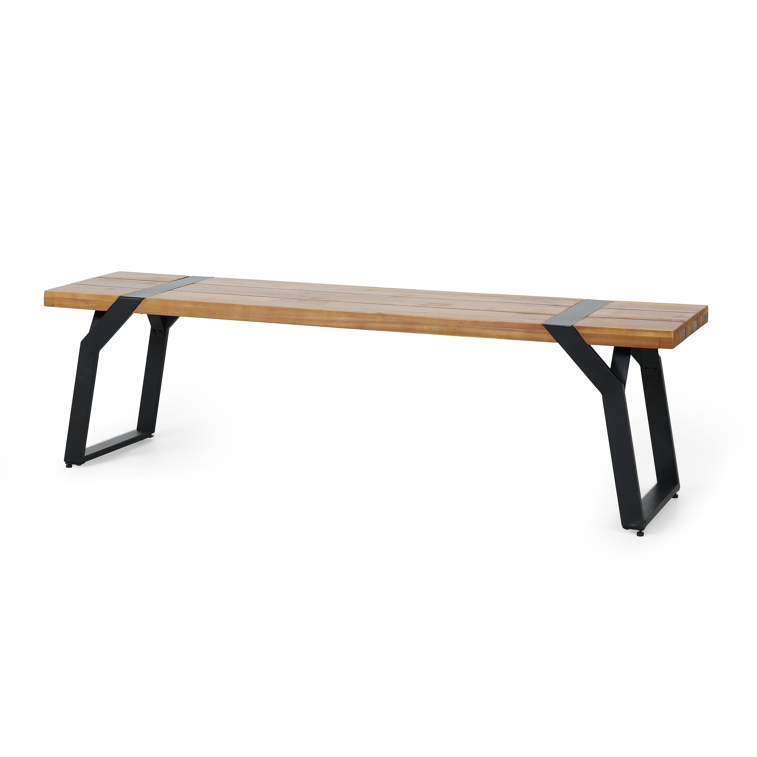 Pepple Outdoor Acacia Wood Dining Bench, Teak and Black