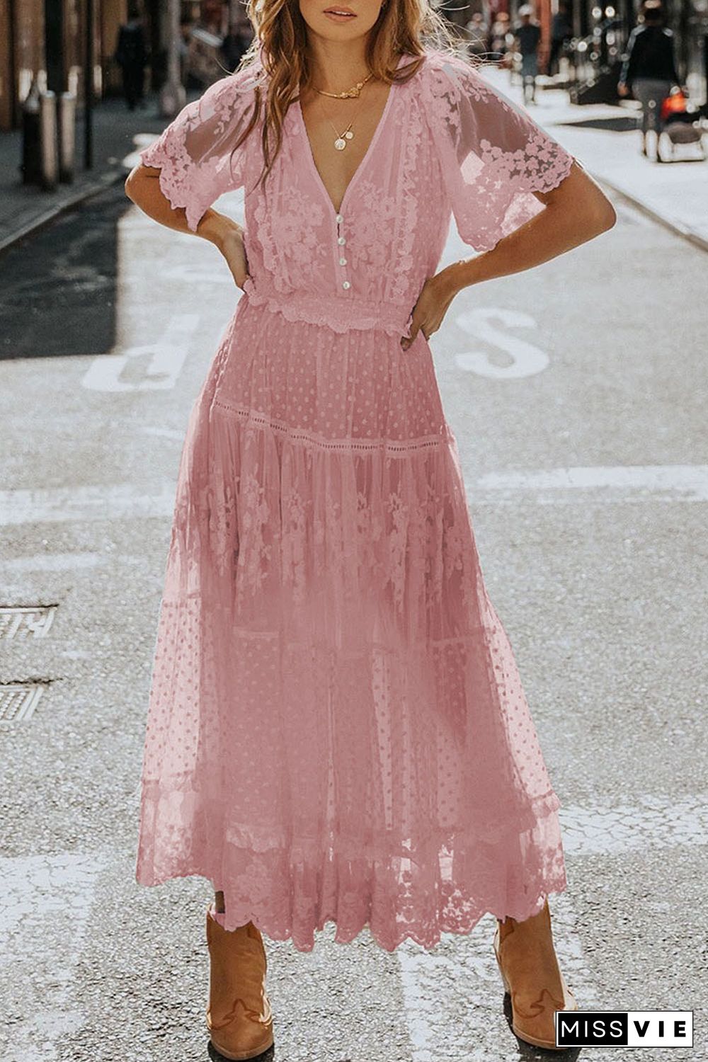 Pink Luminous Dawn Lace Gown