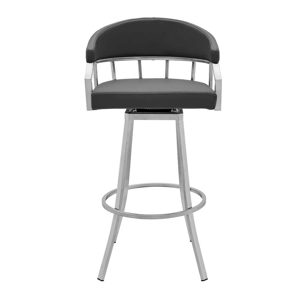 Armen Living Palmdale Brushed Stainless Steel Swivel Modern Faux Leather Bar and Counter Stool LCVLBABSSG30