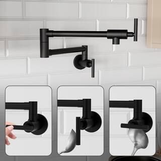 GIVING TREE Farmhouse Double Handle Wall Mount Pot Filler with Solid Brass Instruction in Matte Black XLHDDTFH0013