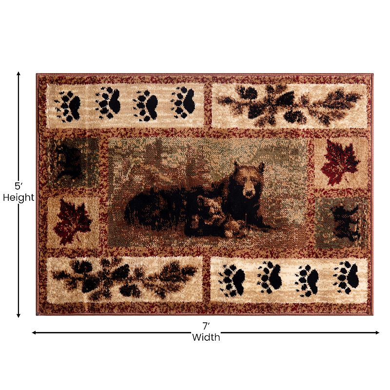 Masada Rugs Masada Rugs Kodiak Collection 5'x7' Cabin/Lodge Area Rug with Bear and Cub Scene