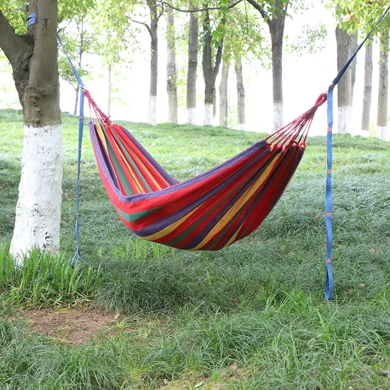 Outdoor Hammock Travel Camping Garden Beach Rainbow Canvas Hammock Camping Hammock Breathable With Carry Bag for Garden