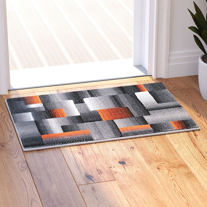 Masada Rugs Masada Rugs Trendz Collection 2'x3' Modern Contemporary Area Rug in Orange， Gray and Black-Design Trz861