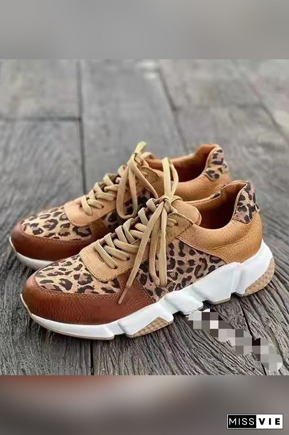 Casual Leopard Lace Up Flat Sneakers Shoes Wholesale