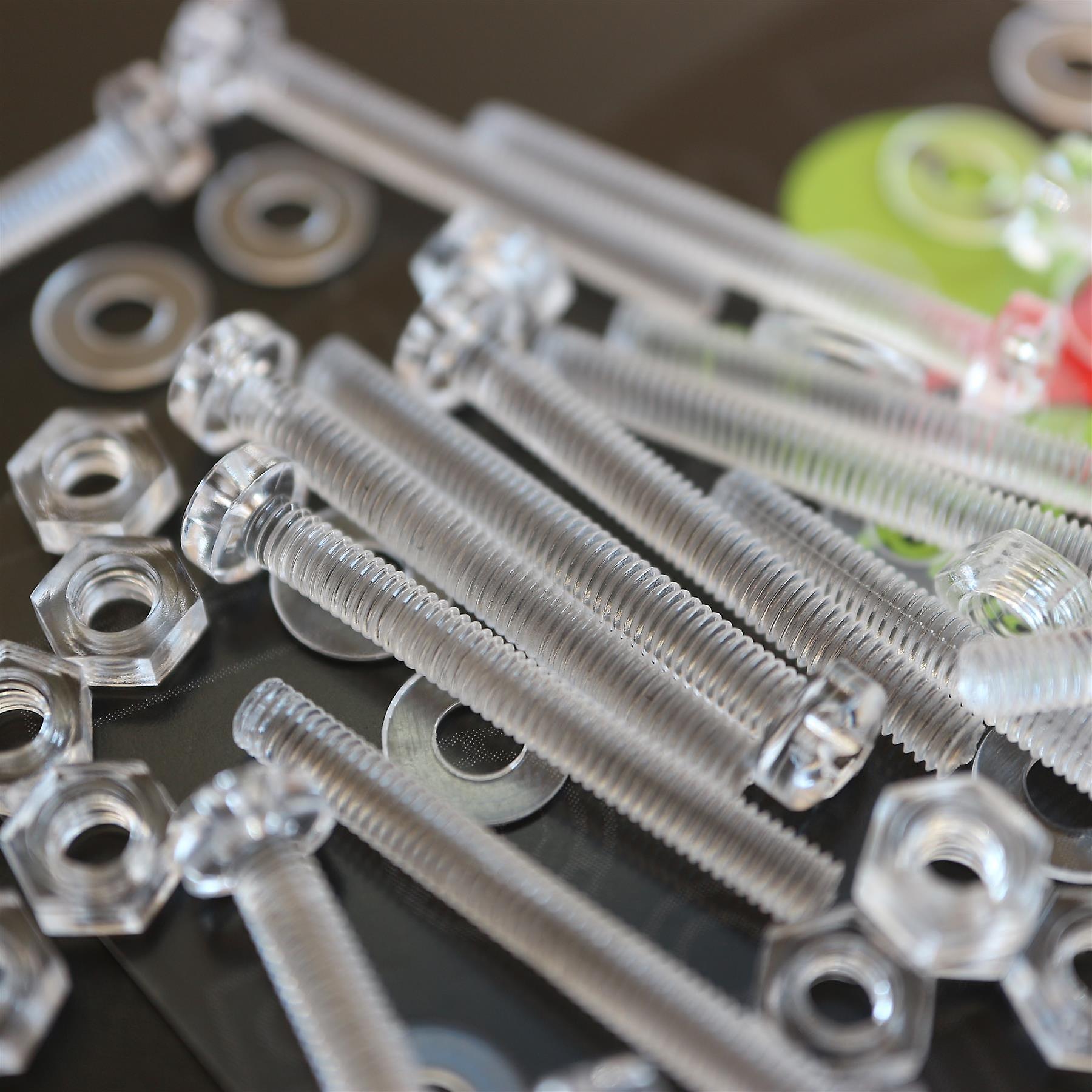 60x Clear Acrylic， Pan Head， M3 x 25mm， Plastic Bolts， Nuts and Washers - Screws