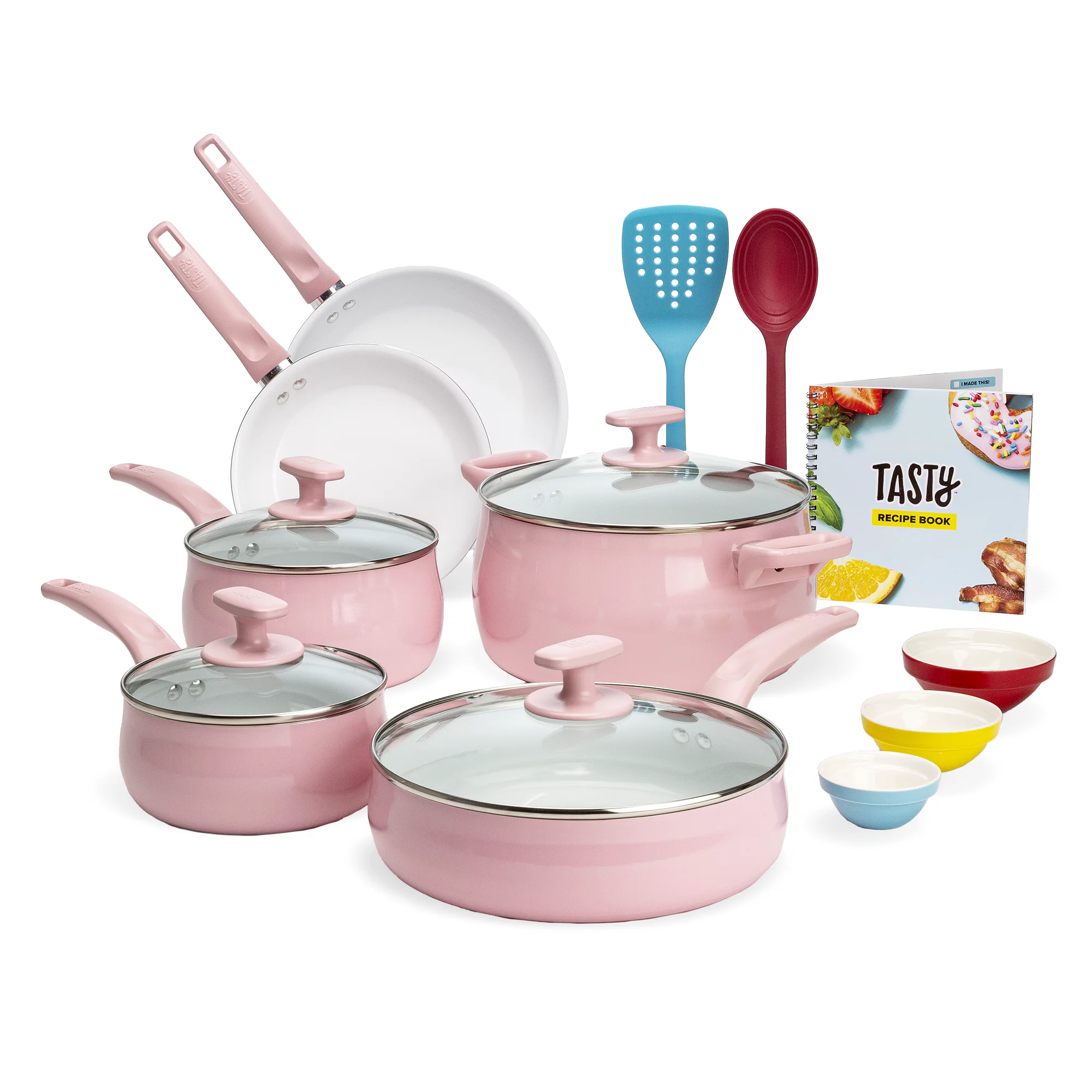 Tasty Ceramic Titanium-Reinforced Cookware Set， Pink， 16 Piece