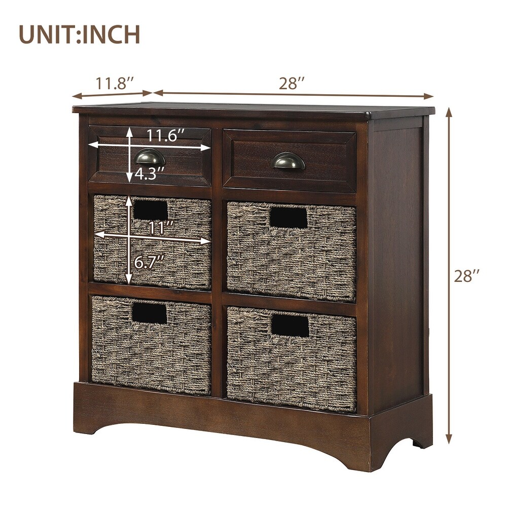 Storage Cabinet with Two Drawers and Four Classic Rattan Basket