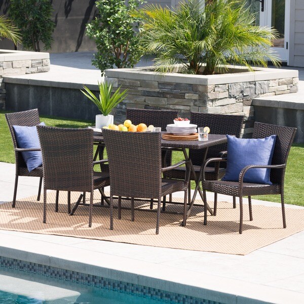 Neva Outdoor 7Piece Wicker Dining Set by Christopher Knight Home