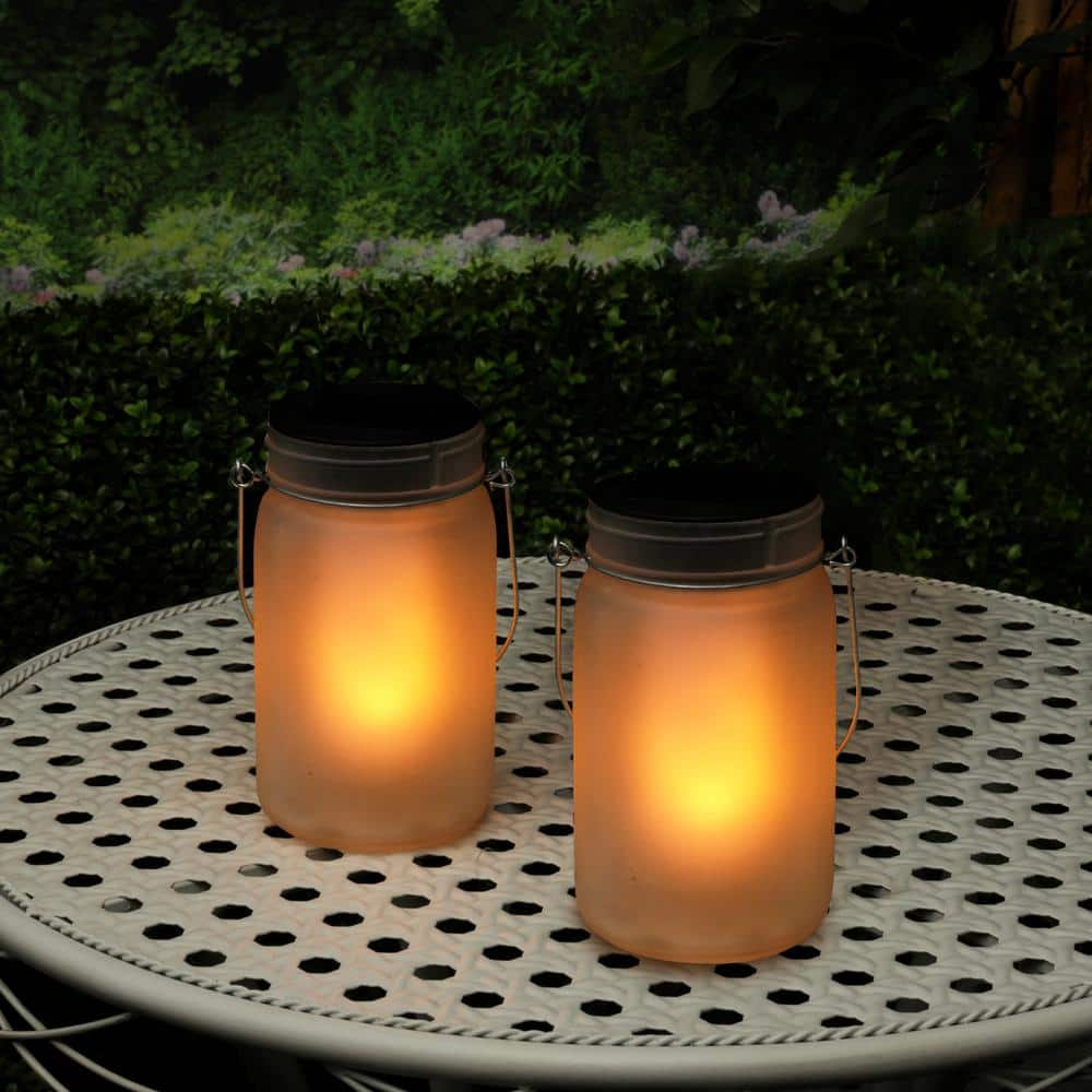 Alpine Corporation Outdoor Solar Powered Pathway Lantern Flickering LED Light Jars (Set of 2) QMC236SLR-2