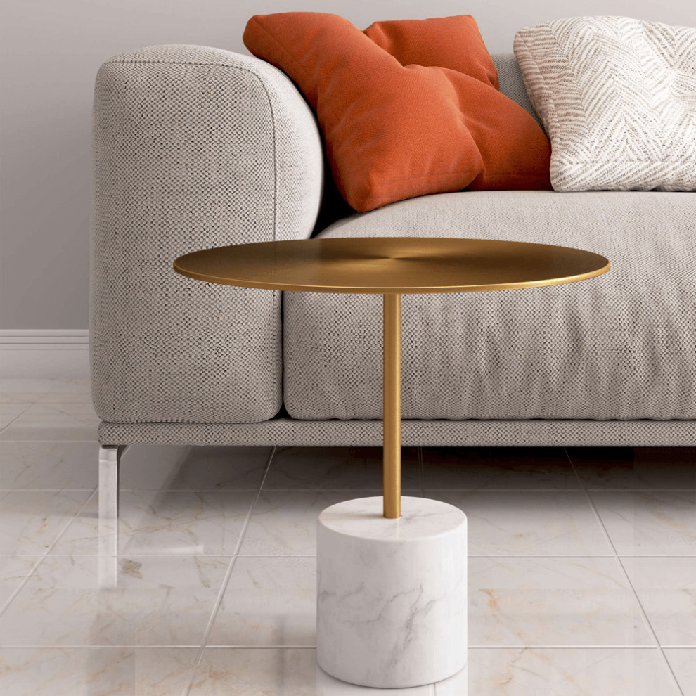 17 quotWhite And Gold Steel Round Coffee Table   Coffee Tables   by HomeRoots  Houzz